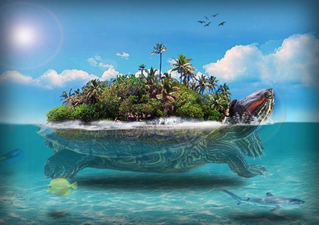 Image of a turtle carrying the world on its back