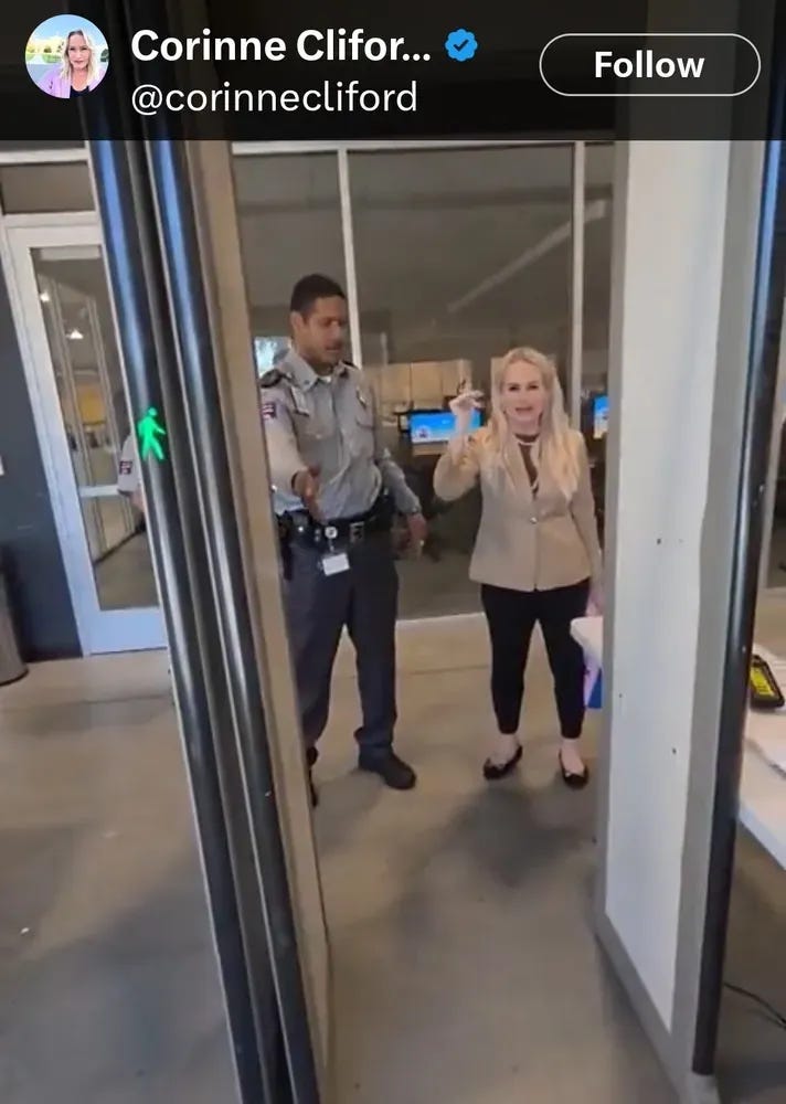 Far-right extremist Corinne Cliford is asked to leave the Los Angeles Ballot Counting Center.
