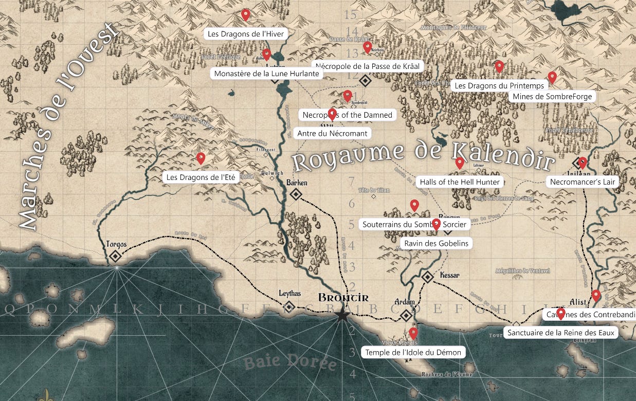 1D20RPG Xapur scenarios on kingdom of Kalendir map