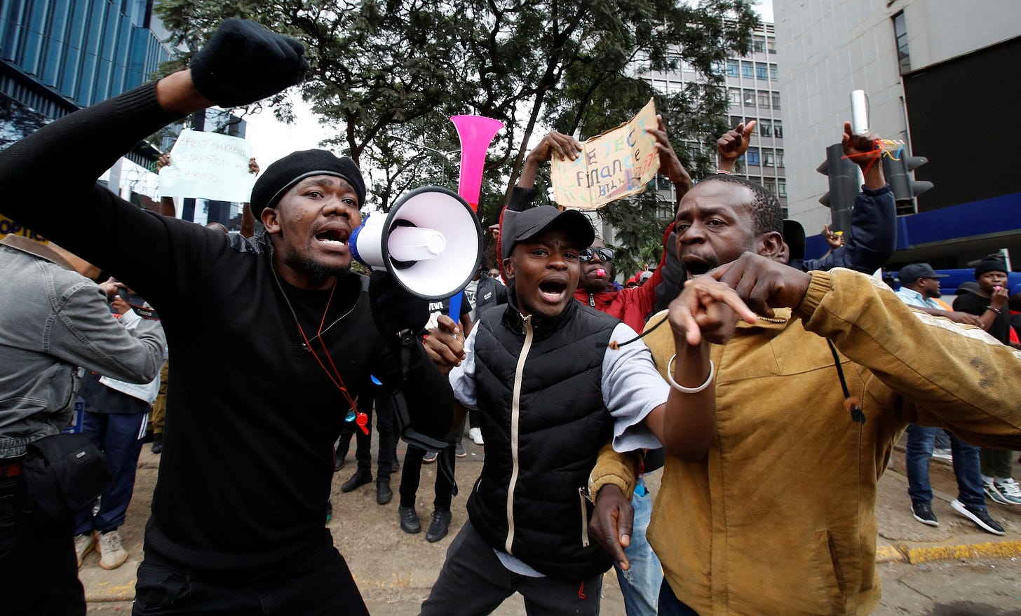 Protestors react during a demonstration against Kenya's proposed finance bill 2024/2025, in Nairobi, Kenya, June 20, 2024. REUTERS/Monicah Mwangi Protestors react during a demonstration against Kenya's proposed finance bill 2024/2025, in Nairobi, Kenya, June 20, 2024. REUTERS/Monicah Mwangi