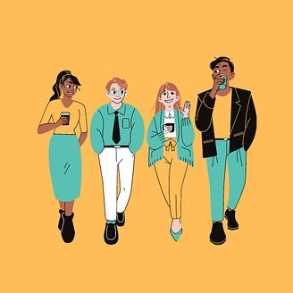 4 people walking near each other drinking out of a cup 4 people walking near each other drinking out of a cup