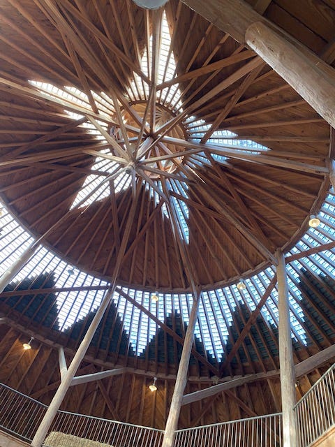 star-shaped skylight inside a barn