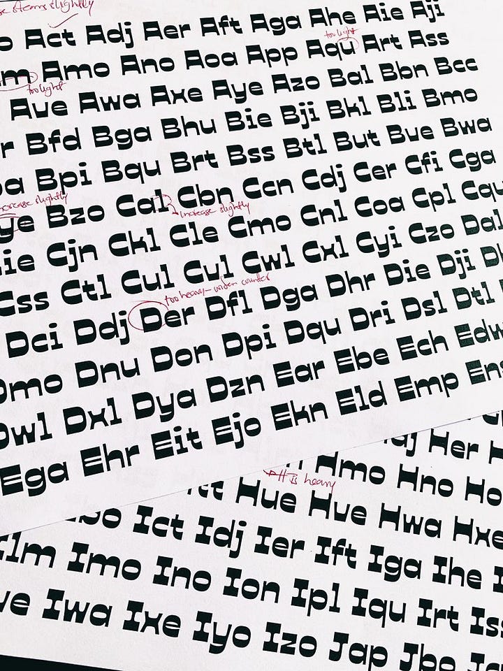 Print out of Ojuju typeface