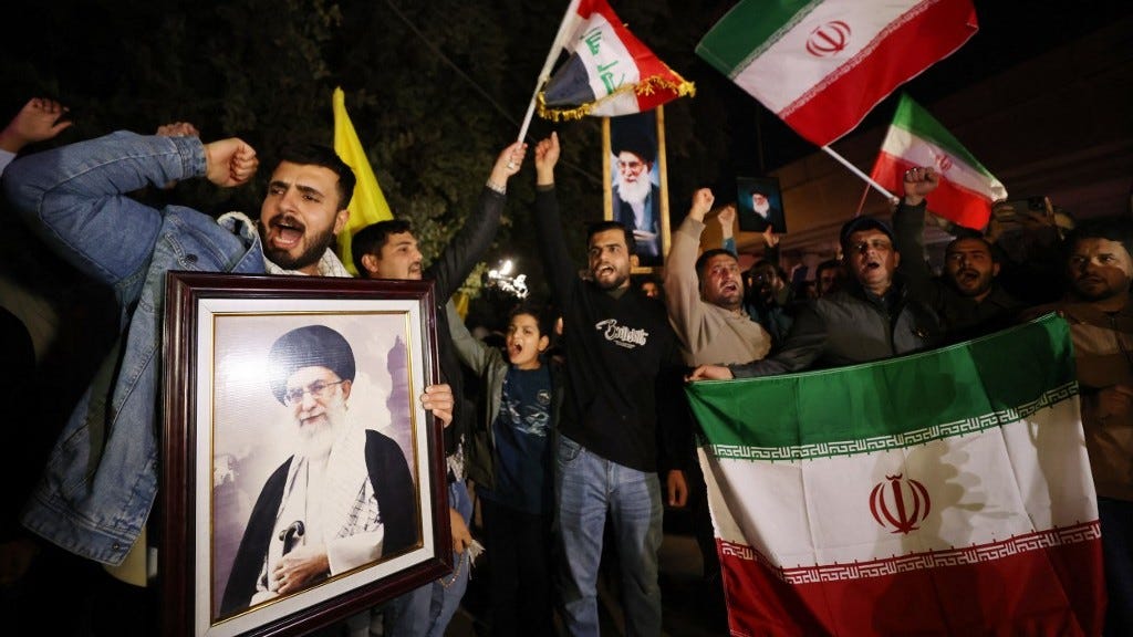 Iraqi protesters in favour of Iran’s Supreme Leader Ayatollah Ali Khamenei, in Baghdad on February 28, 2026.
