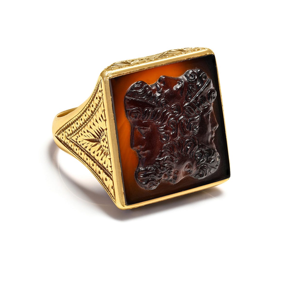Antique Rare Gold Amazing Cameo Men’s Ring with Four Faces Antique Rare Gold Amazing Cameo Men’s Ring with Four Faces