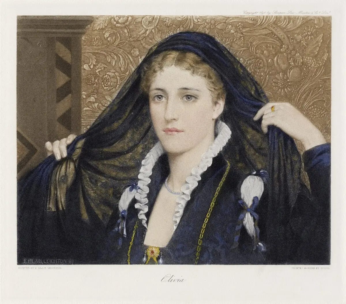 A depiction of Olivia by Edmund Leighton from “The Graphic Gallery of Shakespeare's Heroines.” (Public Domain)