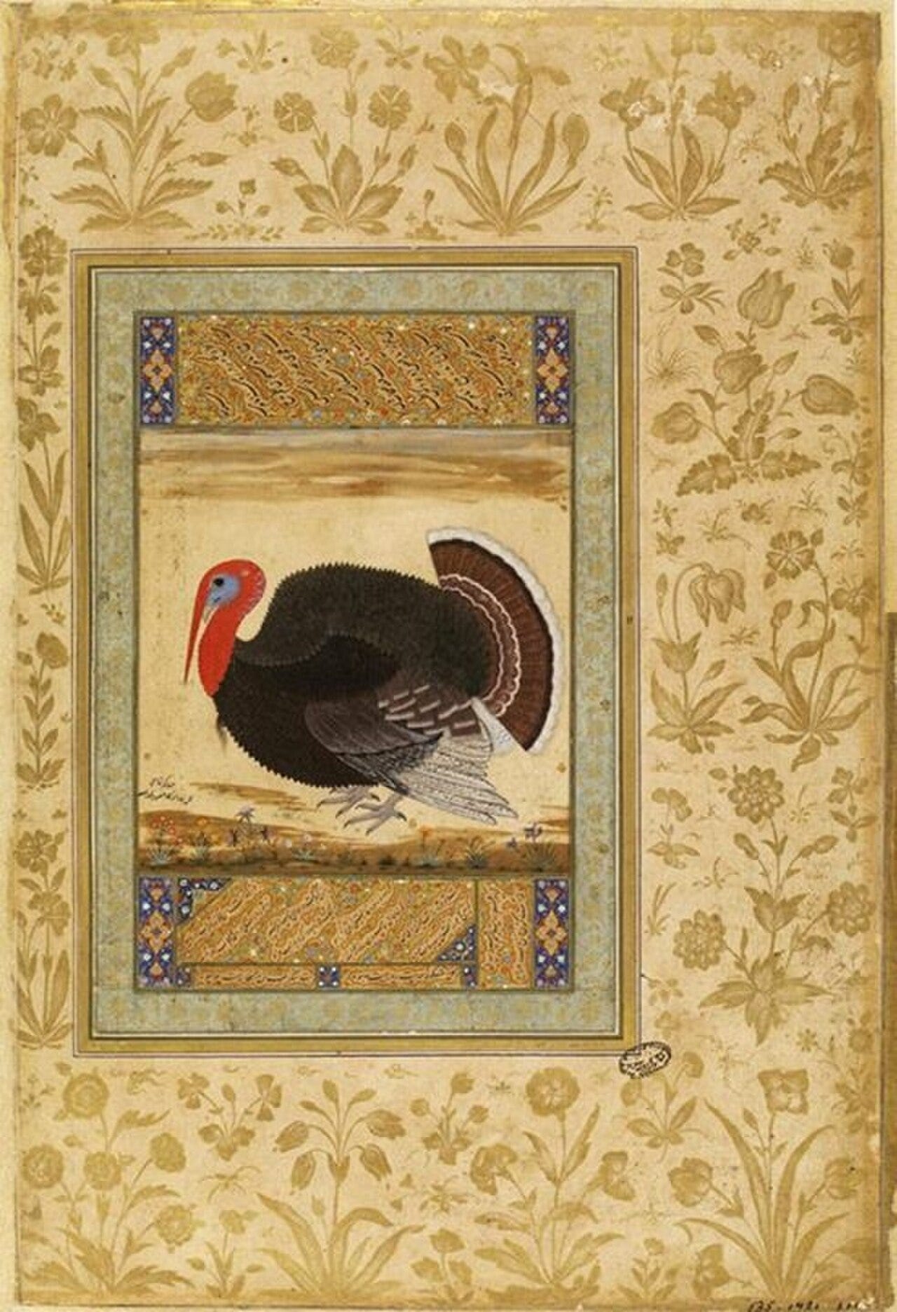 Mansur Turkey Cock Mughal opaque watercolour