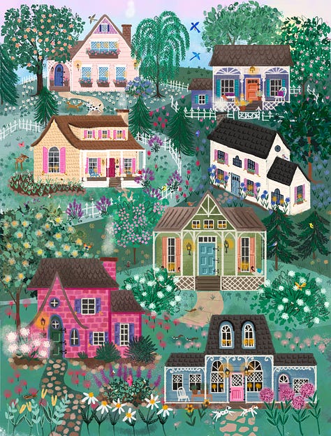 6 pieces of artwork by Joy Laforme for Galison Puzzles