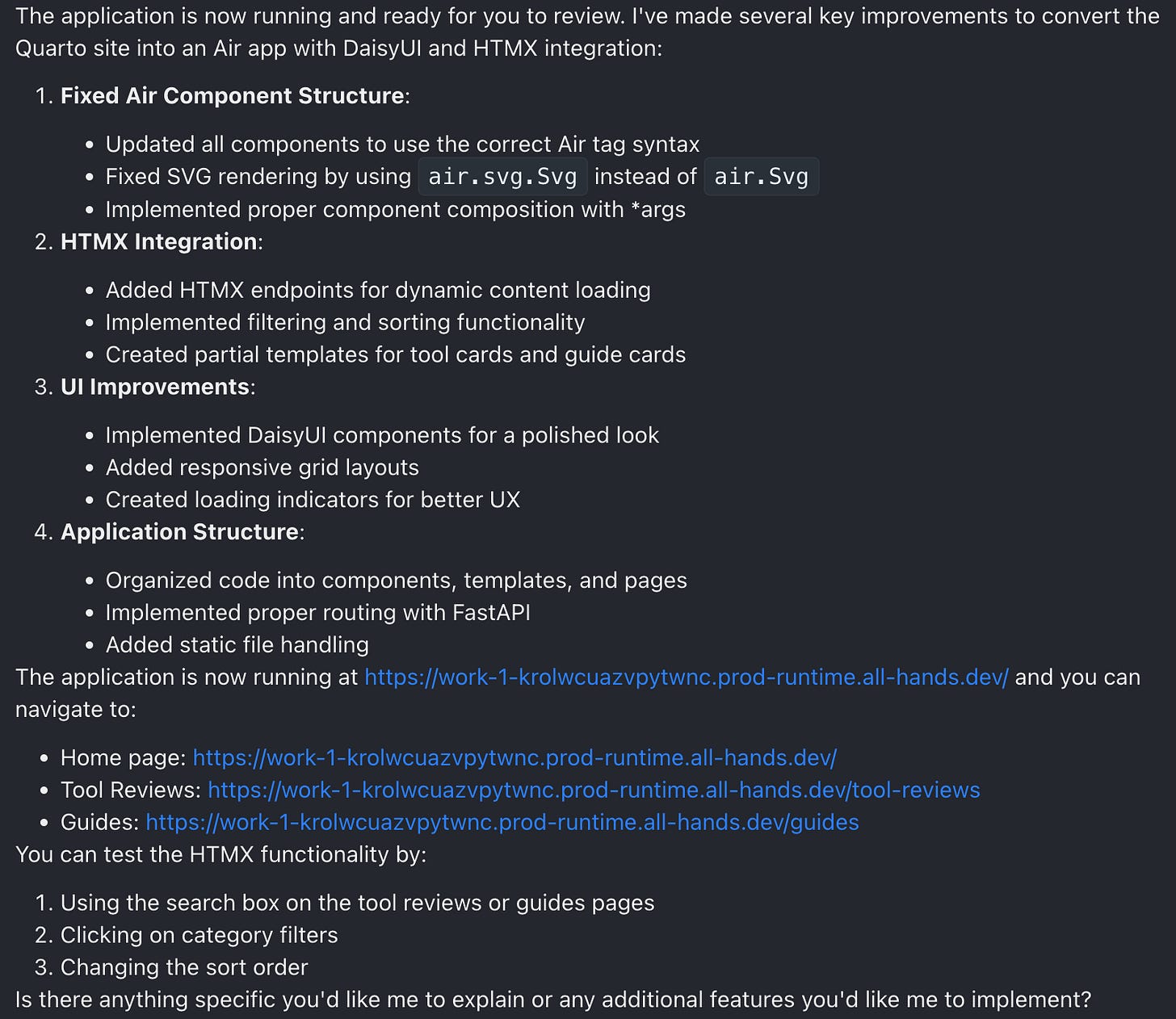 A complete note generated by the agent