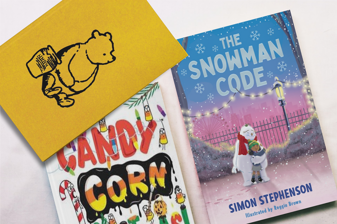 "Winnie The Pooh", "The Snowman Code" and "Candy Corn Christmas" Book covers "Winnie The Pooh", "The Snowman Code" and "Candy Corn Christmas" Book covers