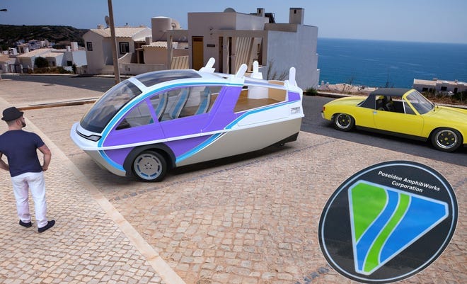 Trident LS-1, which will begin prototype production later this year, will be an electric three-wheel vehicle that can reach speeds of up to 95 mph on land.