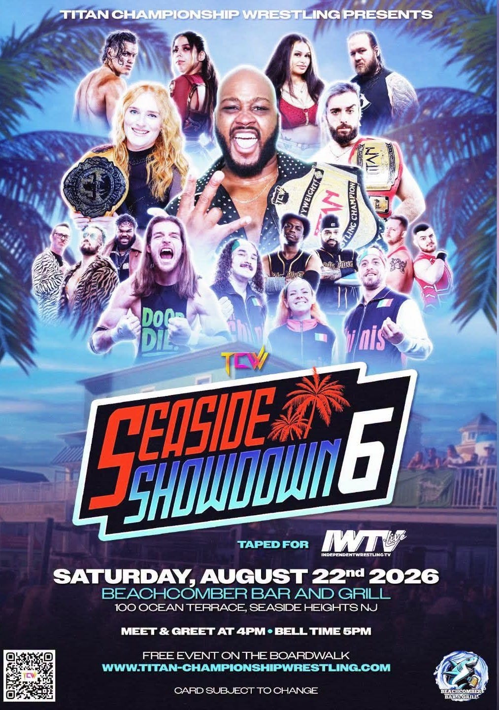 May be an image of crowd and text that says 'TITAN CHAMPIONSHIP WREST LING PRESENTS WWEICARE SNN LINGCHANFION DoRa yals TCV C-/и6 6 CEASIDE MN TAPEDFOR FOR MT SATURDAY, AUGUST 22nd 2026 BEACH BEACHCÓMBERBA COMBER BAR AND GRILL 100 OCF AN TEPRACE, SEASDE HEIGHTSNU TSNU MEET GREET 4PM- BELL BELLTIME TIME 5PM FREE TREEVENTONTH-EBOAFDWALK EVENT BOARDWALK WWW.TAH-OHAMPHONSHIPWRESTLING.COM CAFDE.EB.ECTTOCHANCE ಹಾಟಯ' May be an image of crowd and text that says 'TITAN CHAMPIONSHIP WREST LING PRESENTS WWEICARE SNN LINGCHANFION DoRa yals TCV C-/и6 6 CEASIDE MN TAPEDFOR FOR MT SATURDAY, AUGUST 22nd 2026 BEACH BEACHCÓMBERBA COMBER BAR AND GRILL 100 OCF AN TEPRACE, SEASDE HEIGHTSNU TSNU MEET GREET 4PM- BELL BELLTIME TIME 5PM FREE TREEVENTONTH-EBOAFDWALK EVENT BOARDWALK WWW.TAH-OHAMPHONSHIPWRESTLING.COM CAFDE.EB.ECTTOCHANCE ಹಾಟಯ'