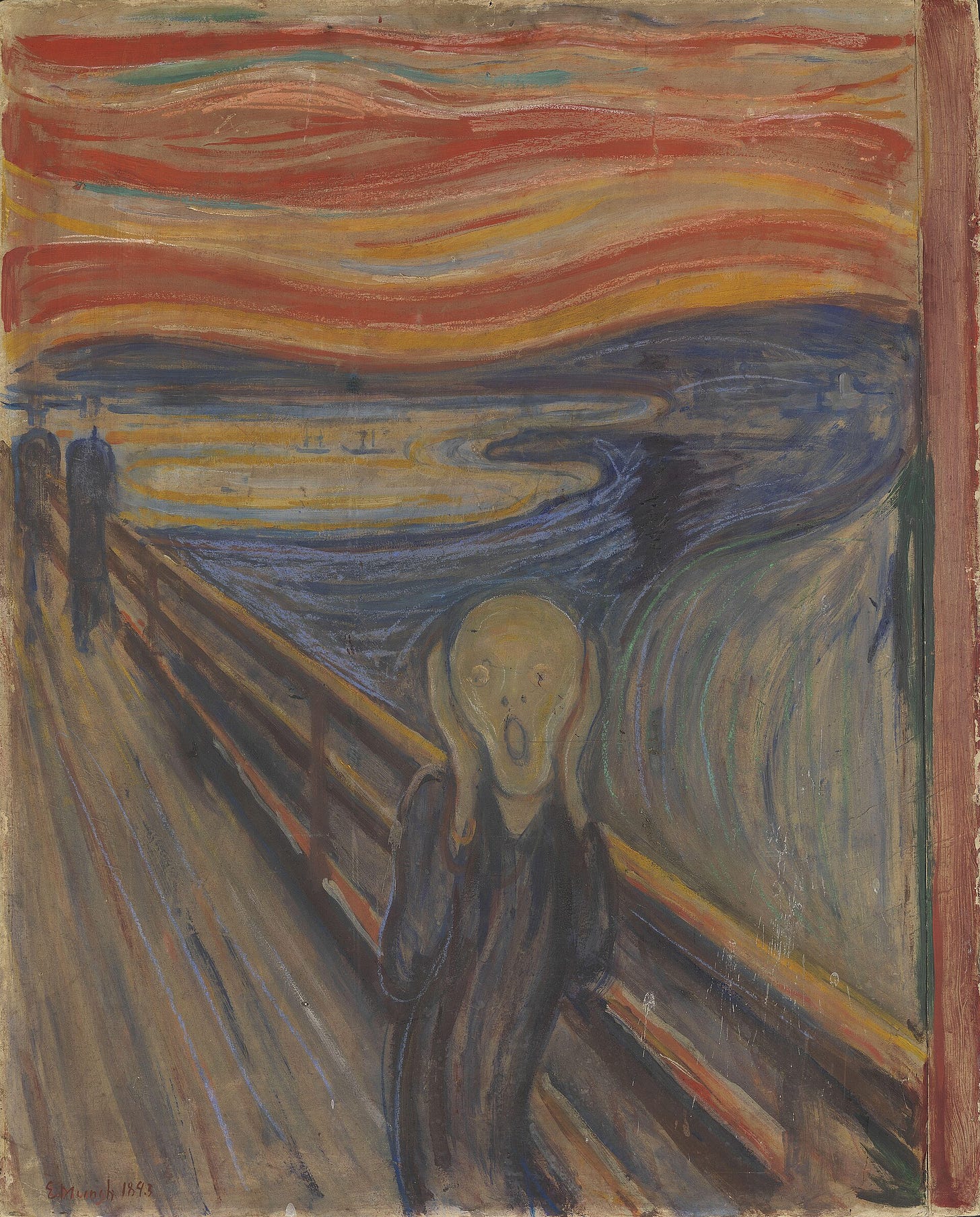 Edvard Munch, The Scream, 1893. Tempera and grease crayon on cardboard, 91 x 73.5 cm. National Museum, Oslo.