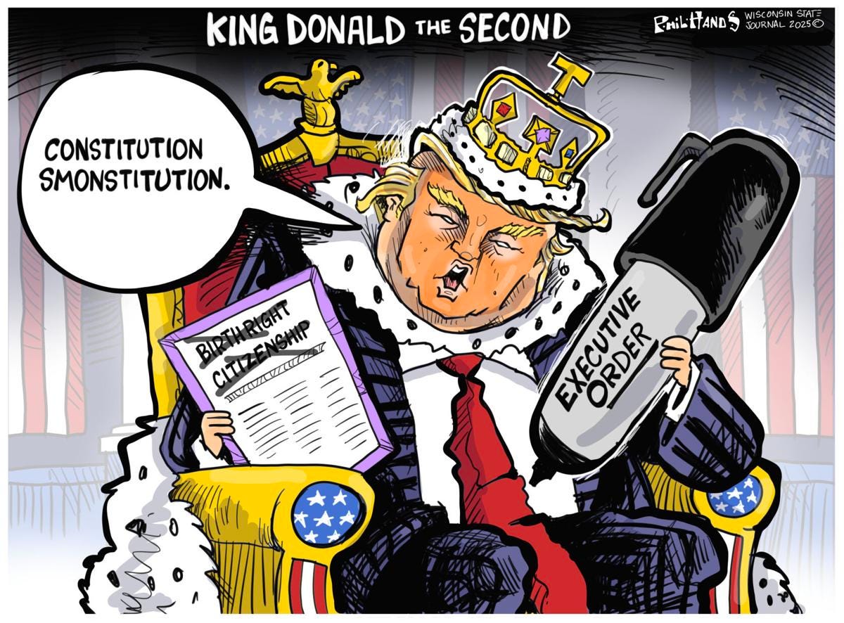 King Donald the Second ascends throne in political cartoon