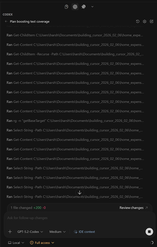 Codex's 100 steps to make an edit.