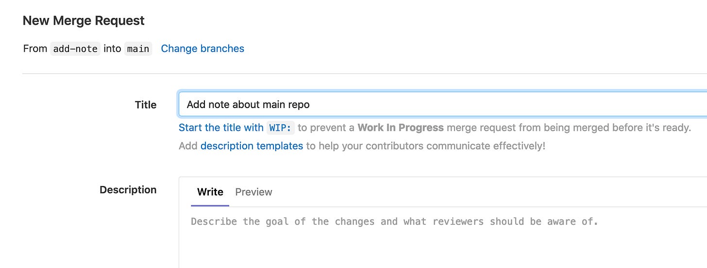 Merge requests now are against the main branch