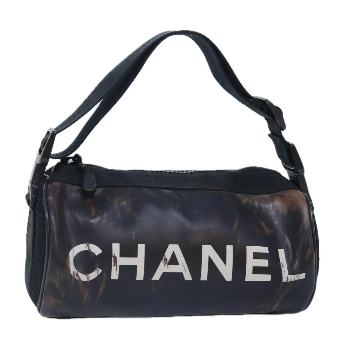 CHANEL Sports Shoulder Bag Vinyl Nylon Black CC Auth 88929 - Picture 1 of 20