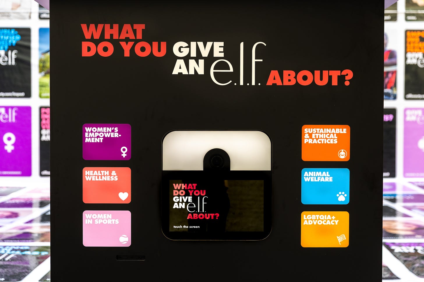 e.l.f. Beauty give an e.l.f. NYC activation -- booth asking what you give an e.l.f. about