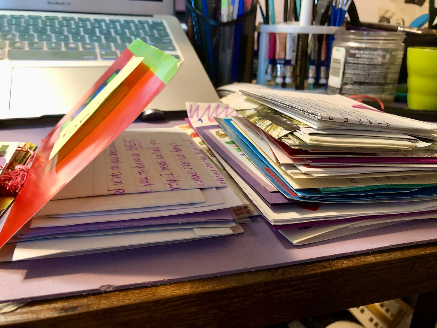 Stacks of letters and cards.