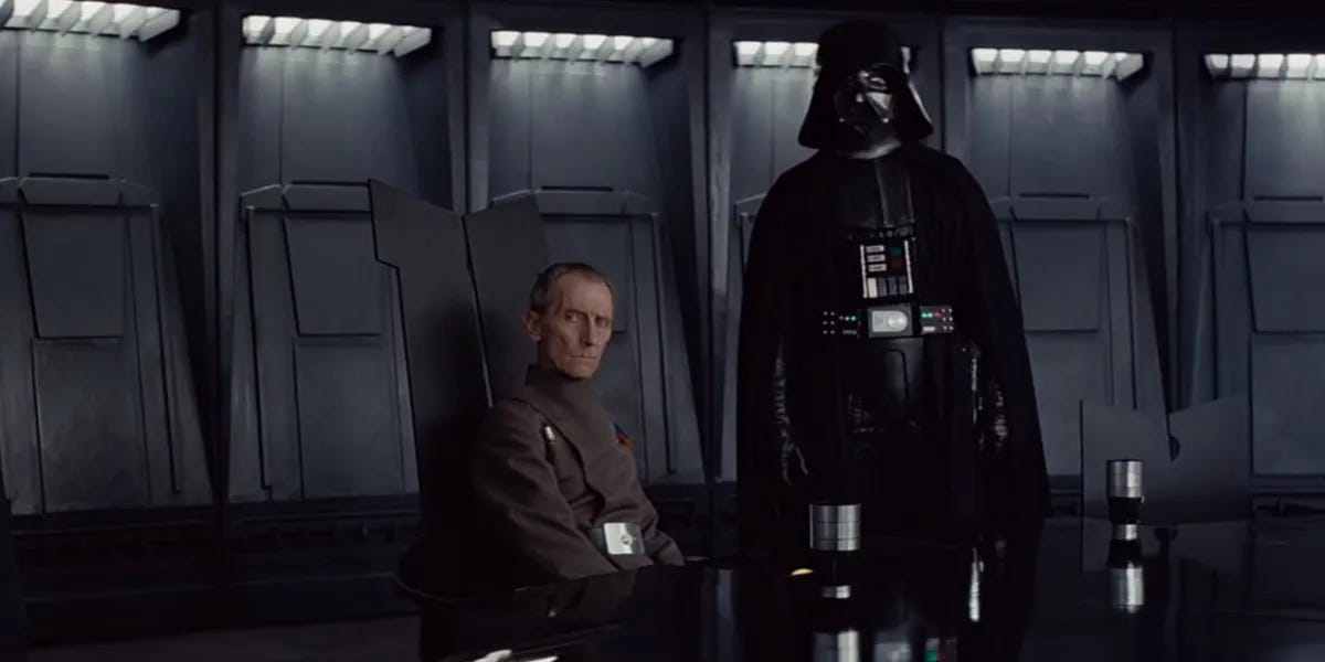 Grand Moff Tarkin and Darth Vader on the Death Star
