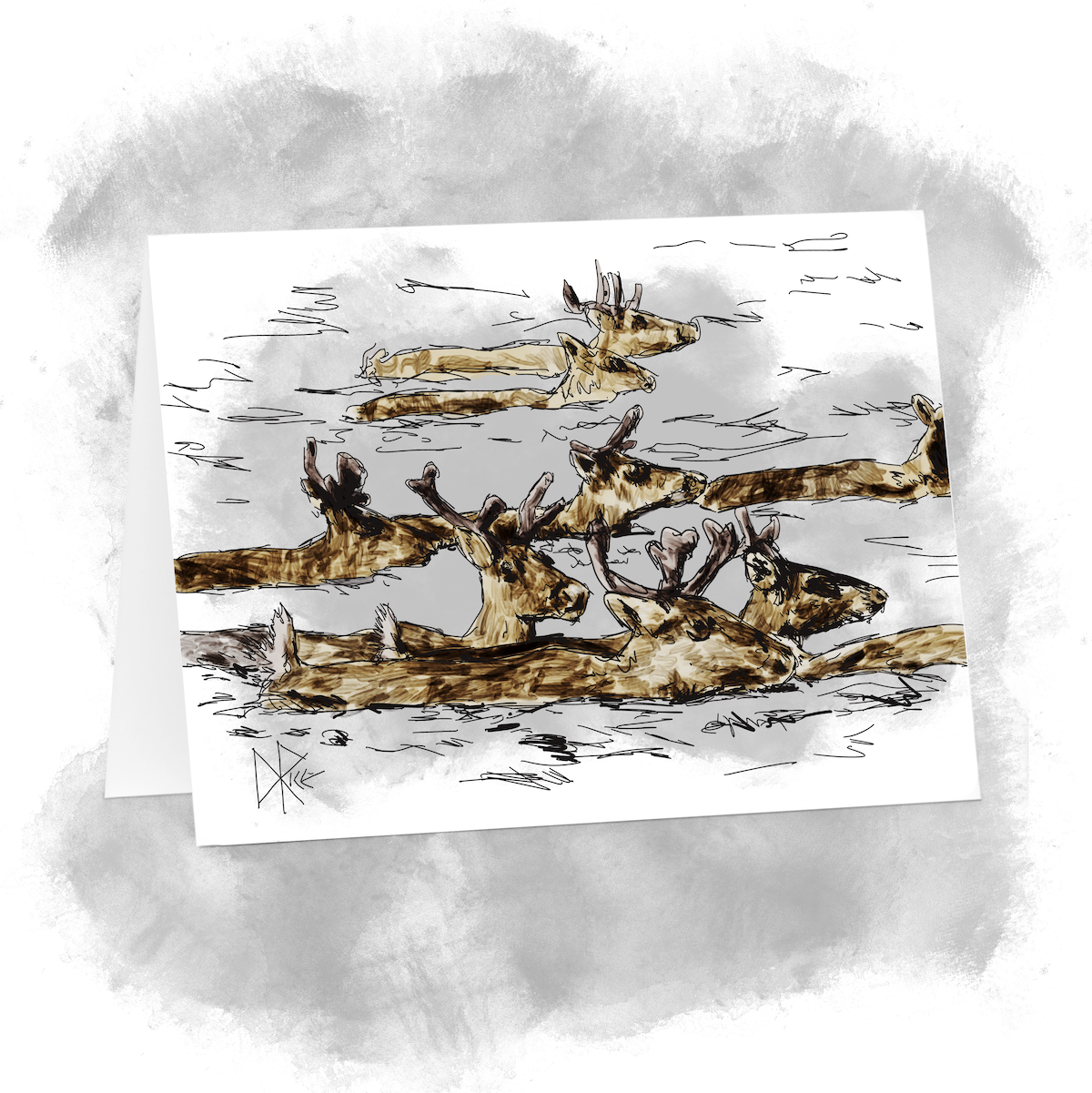 Kicking their legs madly under the surface, the herd expertly migrate to the opposite shore. Sketch art by Don Rice. Kicking their legs madly under the surface, the herd expertly migrate to the opposite shore. Sketch art by Don Rice.