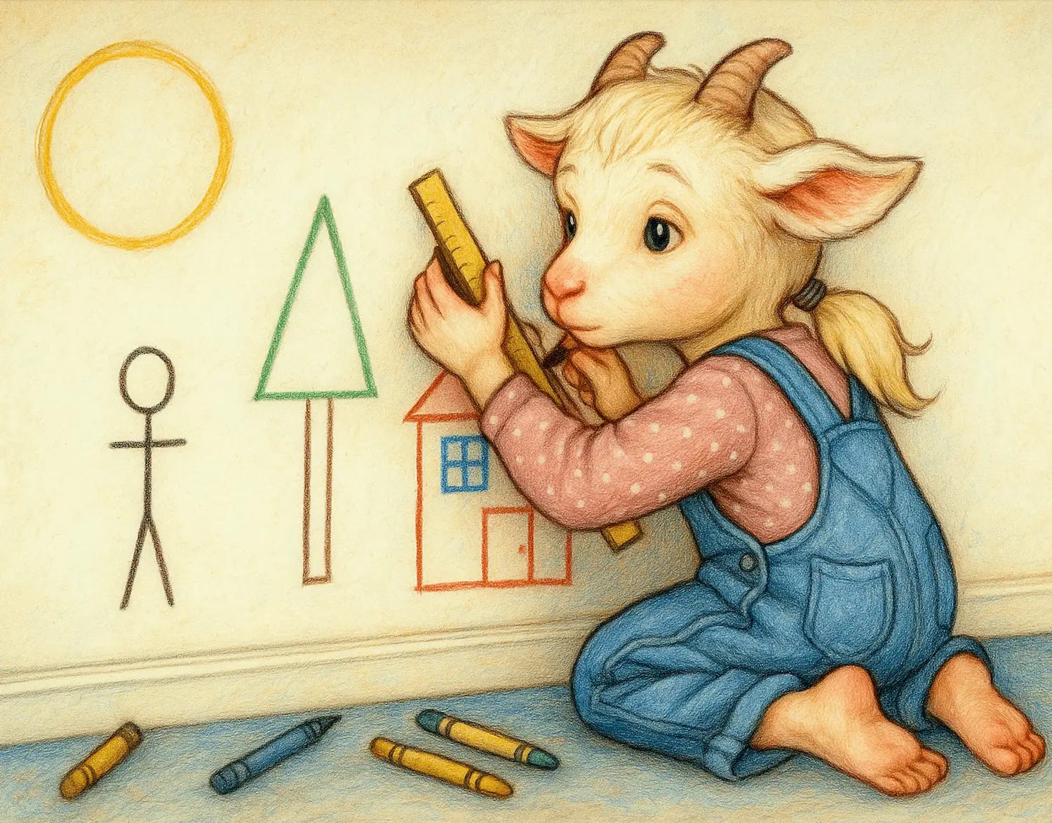 young scapegoat child doing math on the wallpaper