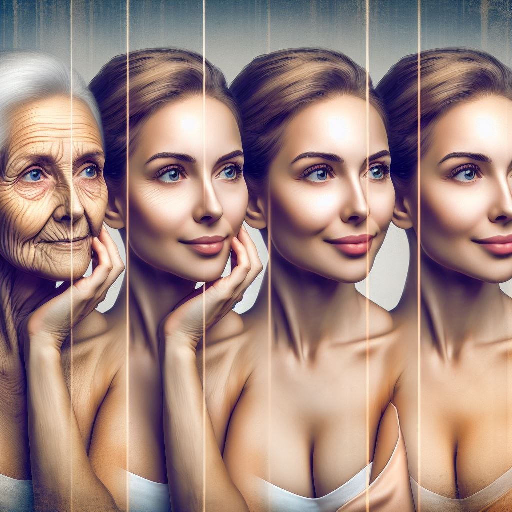 A picture of a young person progressively aging but in a graceful youthful way