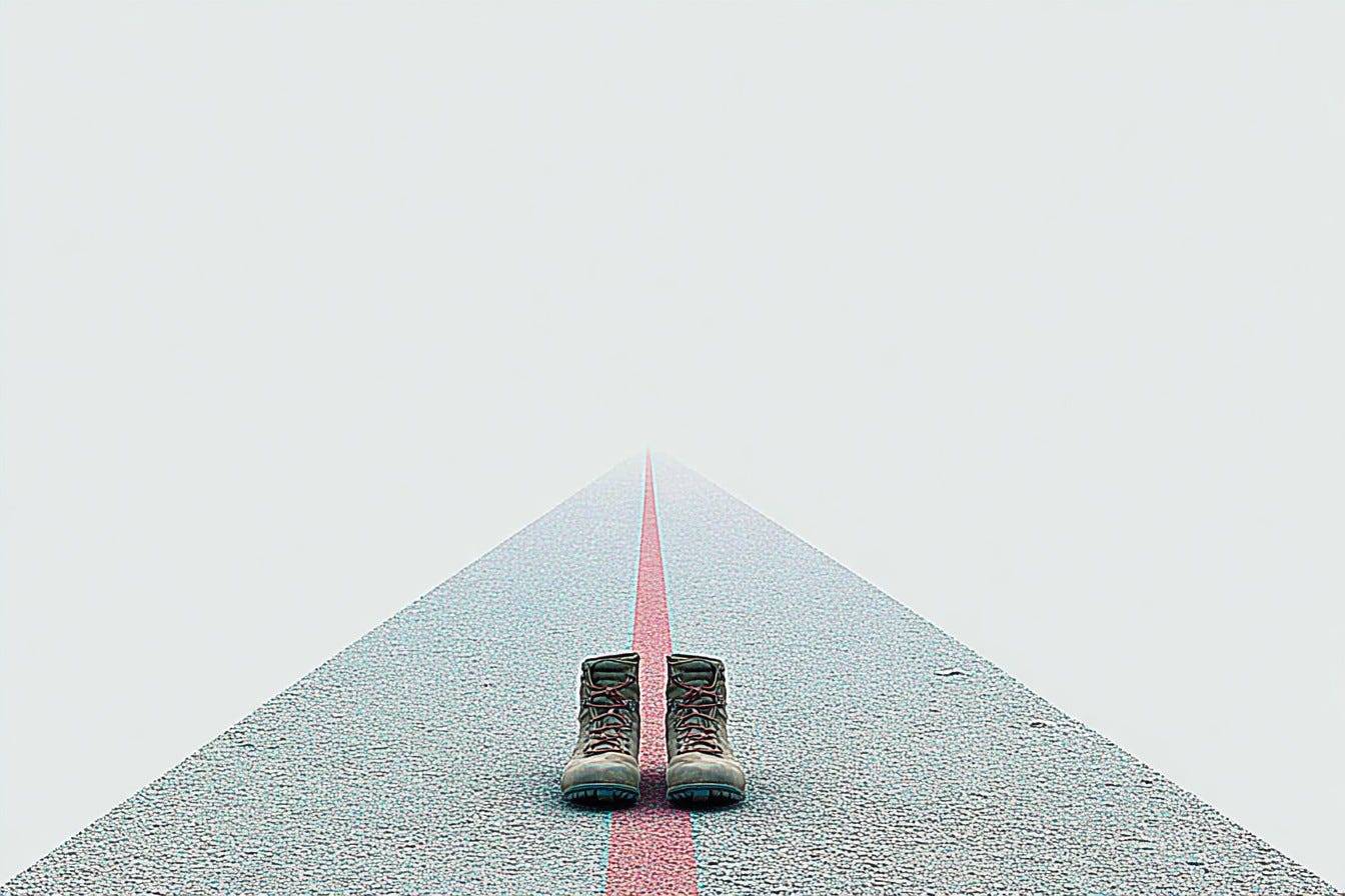 illustration of a pair of hiking boots in the middle of a road illustration of a pair of hiking boots in the middle of a road