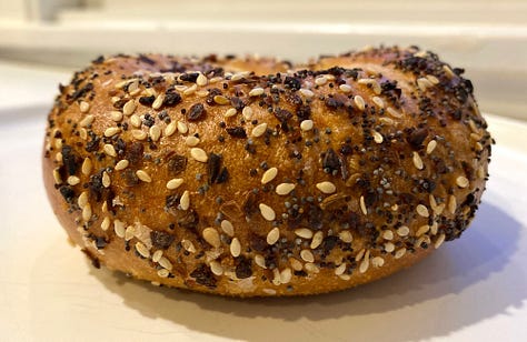 Everything bagel: Top, side, and bottom