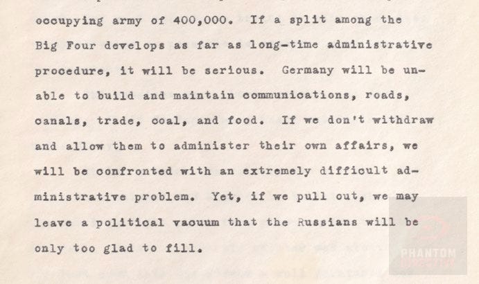 JFK’s 1945 diary warning that a divided occupation of Germany could leave a political vacuum for the Russians to fill — showing him already analyzing the postwar order, not simply recording travel notes.