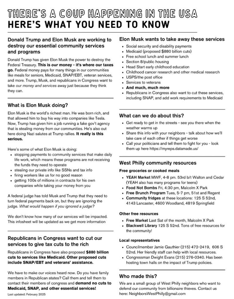 An example of an informational poster titled 'there's a coup happening here's what you need to know'