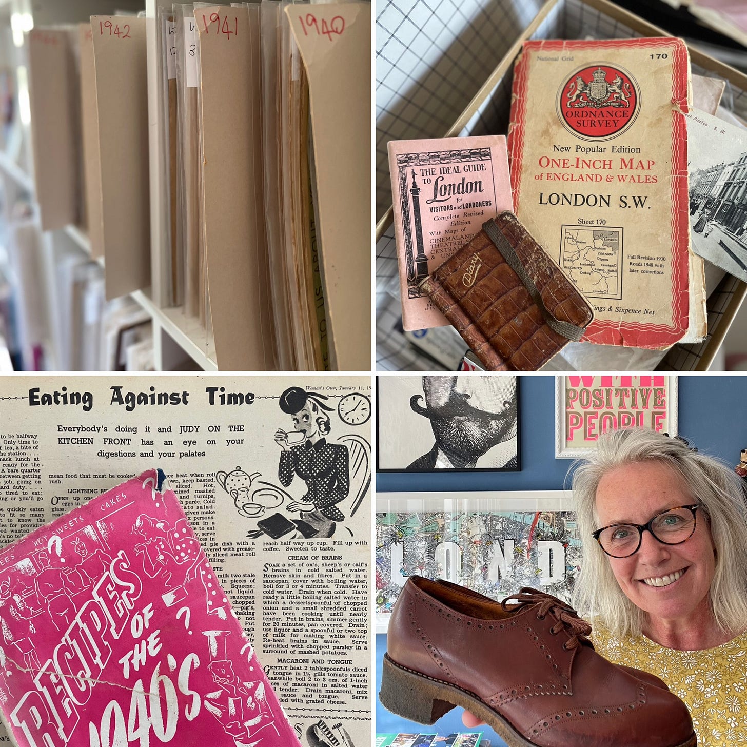 Author AJ Pearce with research items for her novel Dear Mrs Bird Author AJ Pearce with research items for her novel Dear Mrs Bird