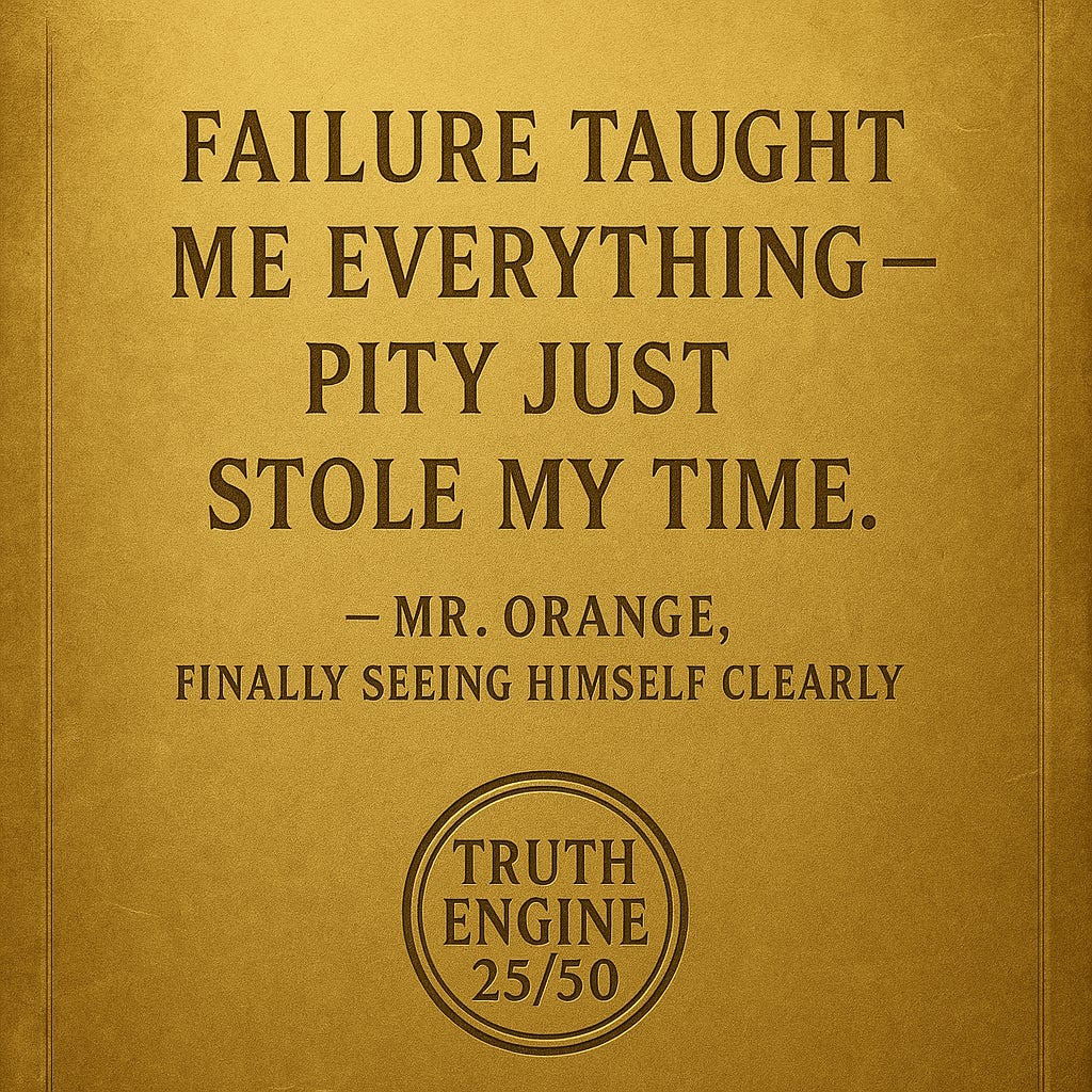 n orange-skinned politician sweats at a podium labeled “clarifying nothing.” neon sticky notes behind him read “blame media” and “deny everything,” creating a chaotic press-briefing satire in the truth engine 2550 style.