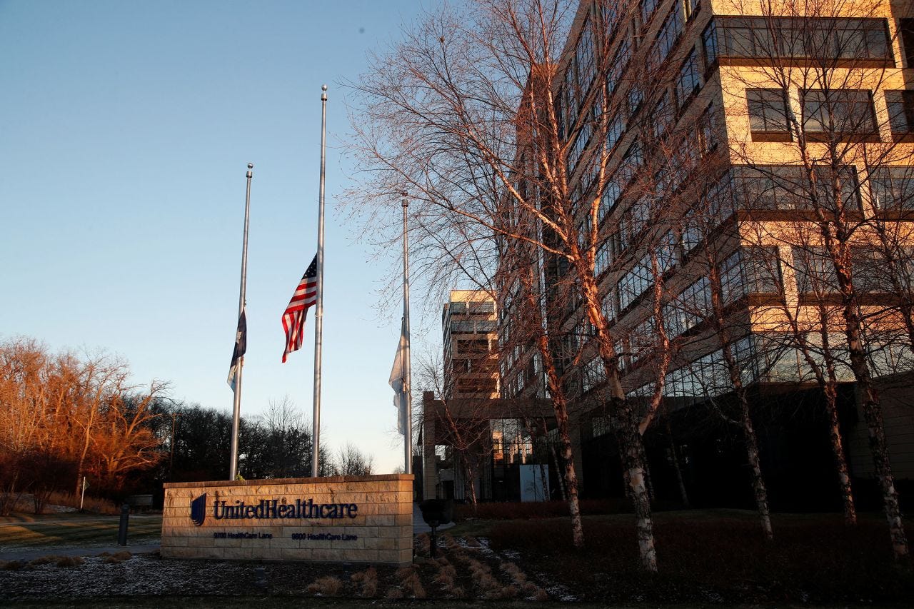 Flags fly at half-staff outside of the office of UnitedHealthcare in Minnetonka, Minnesota, on December 5. Flags fly at half-staff outside of the office of UnitedHealthcare in Minnetonka, Minnesota, on December 5.