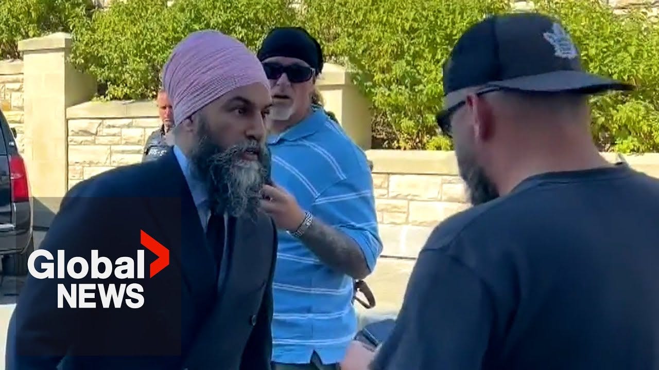 "Got something to say?": NDP's Jagmeet Singh confronts heckling protesters  outside Parliament
