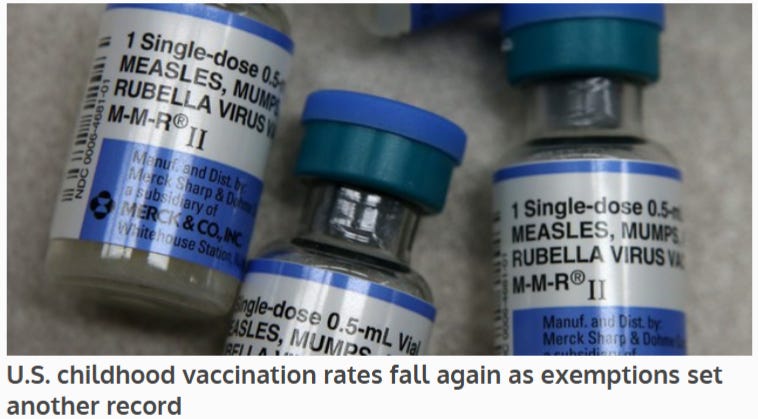 U.S. childhood vaccination rates fall