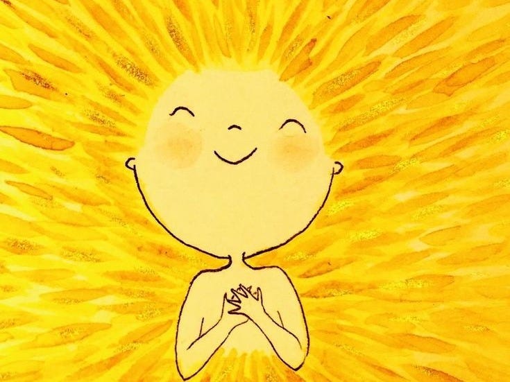 This may contain: a drawing of a person in front of a yellow sun