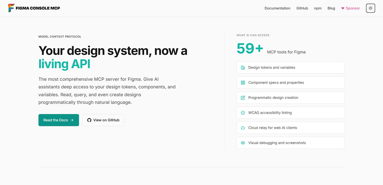 Snímek úvodní stránky webu Figma Console MCP Snímek úvodní stránky webu Figma Console MCP