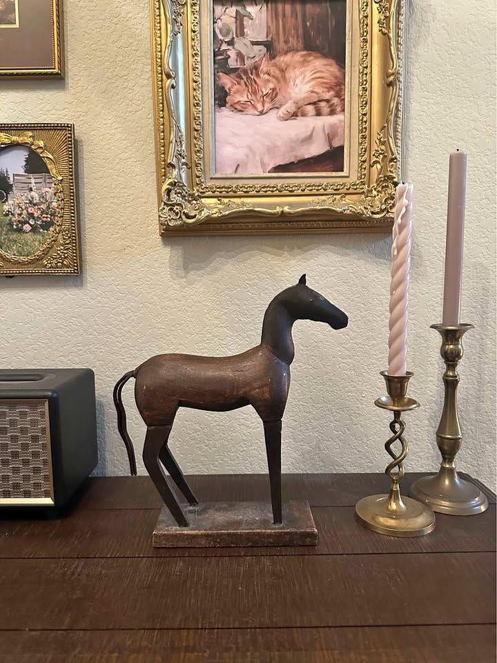 Product photo of Vintage Folk Art Wood and Metal Horse Statue
