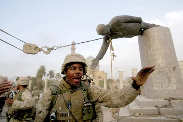 The dramatic capture of Saddam Hussein in December 2003, signaling the end of his regime. The dramatic capture of Saddam Hussein in December 2003, signaling the end of his regime.