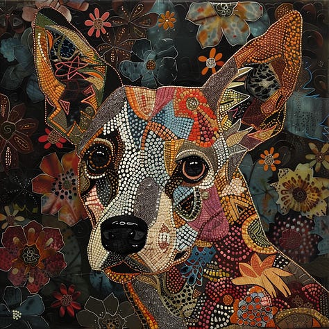 Dog, lamp, meadow - Batik