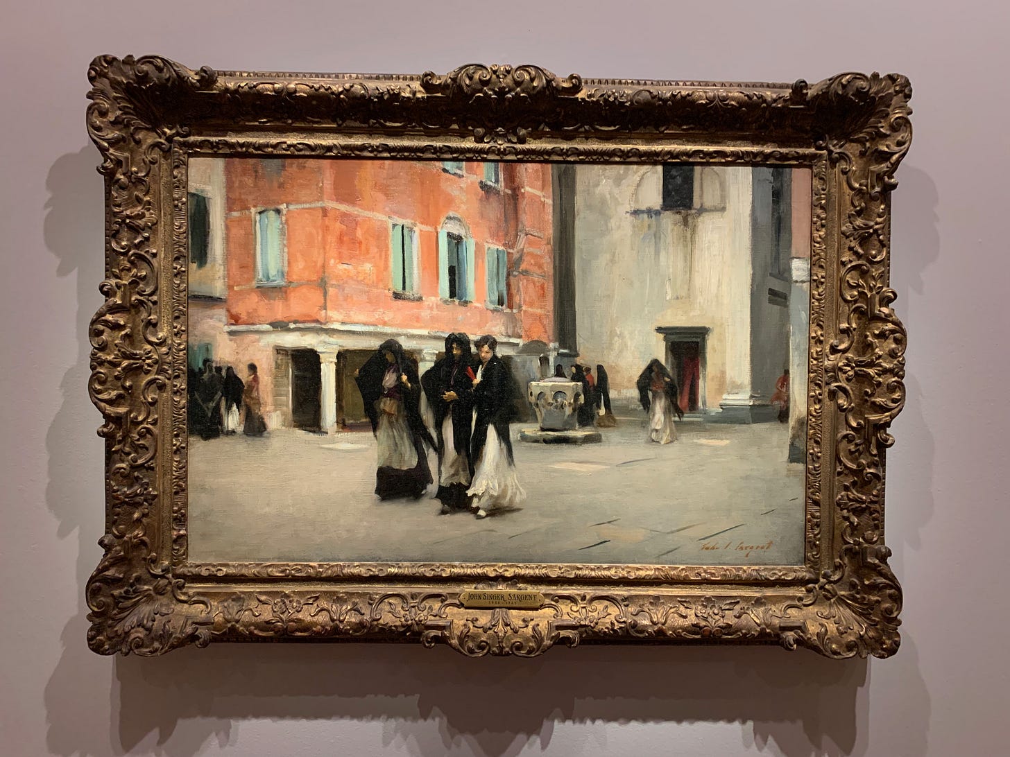 One of my favorite paintings in the exhibition, an 1882 oil called “Leaving Church, Campo San Canciano, Venice"