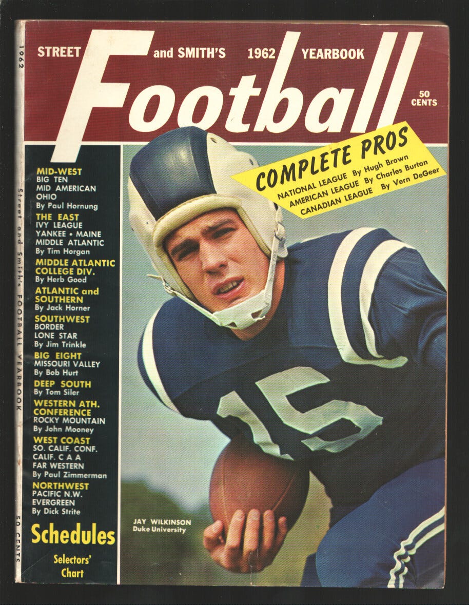 Sports Pub: Street and Smith's Football Yearbook 1962-Jay Wilkinson-Duke  Univ...