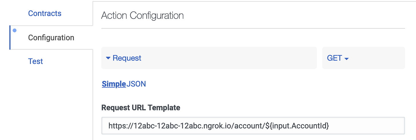 Screenshot of Data Action's URL being modified in Genesys