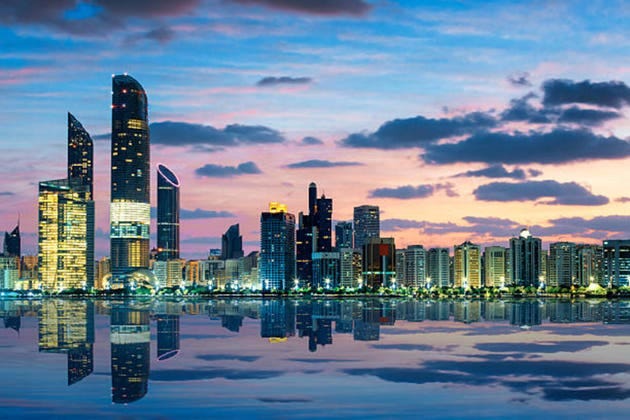 View of Abu Dhabi Skyline at sunset