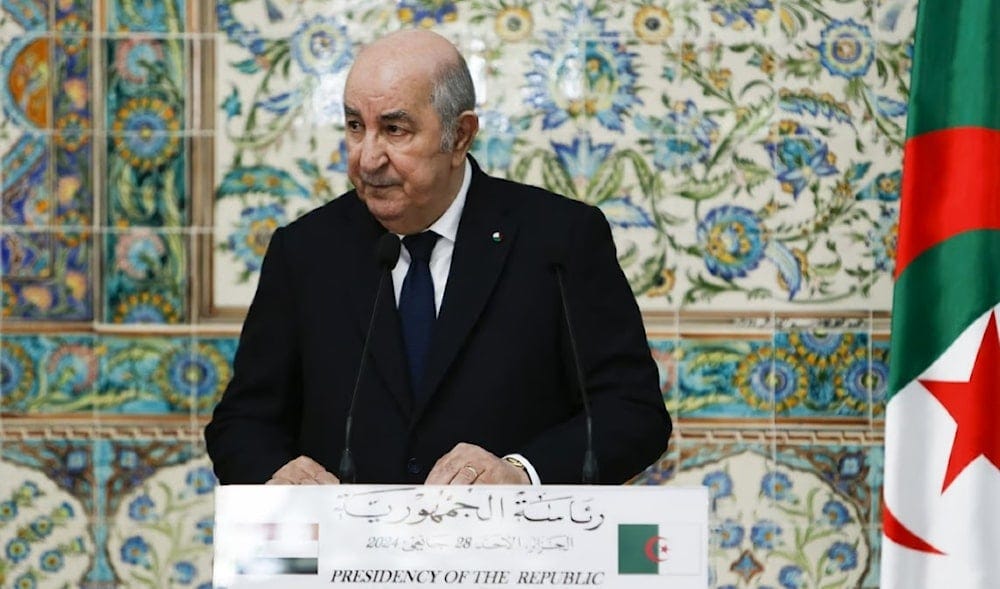 President of Algeria, Abdelmadjid Tebboune, at the press conference at the Palais d’El Mouradia, January 28, 2024. (AFP) President of Algeria, Abdelmadjid Tebboune, at the press conference at the Palais d’El Mouradia, January 28, 2024. (AFP)