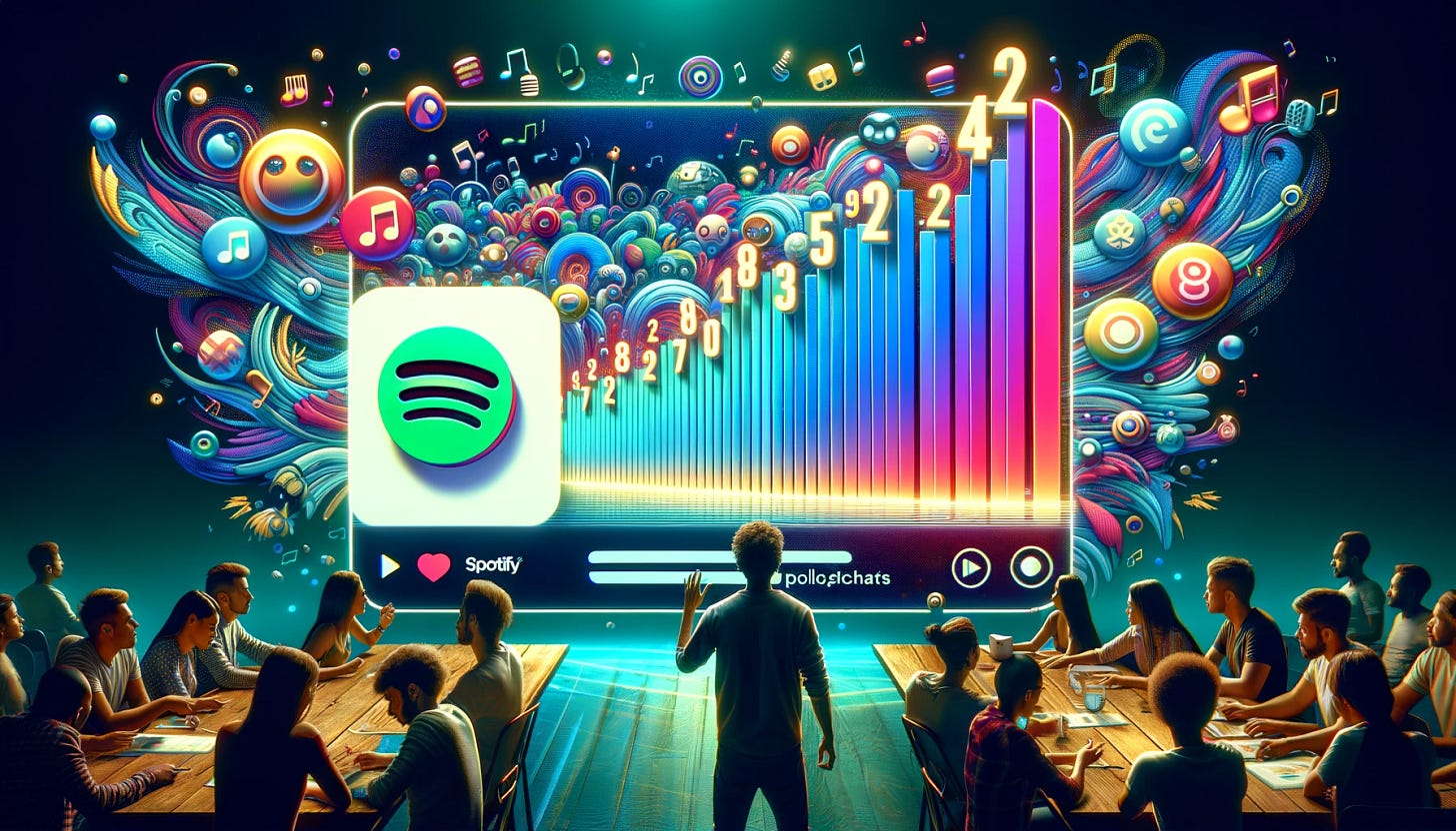 Imagine a vibrant and dynamic scene depicting the popularity of podcasts on Spotify. The foreground features a large, interactive touchscreen display, showing a colorful and animated chart of the top podcasts, each represented by their unique logos, with numbers next to them indicating their follower counts. This display is being used by a person, whose focus and interaction with the screen suggest they are browsing the latest podcast charts on Spotify. In the background, we see abstract representations of audio waves, headphones, and microphones, symbolizing the world of podcasting and audio entertainment. The atmosphere is lively and engaging, capturing the essence of discovering new podcasts and the excitement of following trends in audio entertainment.