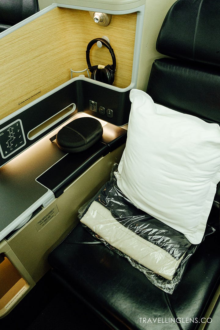 Business class seat and lounge experience