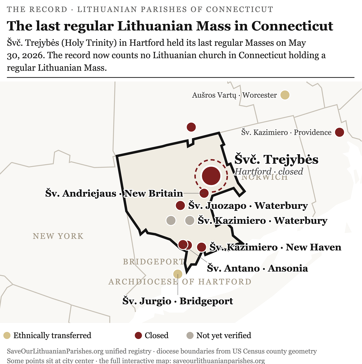 Map: the Lithuanian parishes of Connecticut in the record