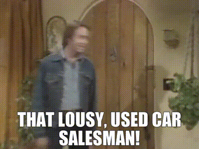 YARN | That lousy, used car salesman! | Three's Company (1977) - S01E04 No  Children, No Pets | Video gifs by quotes | de12a57a | 紗